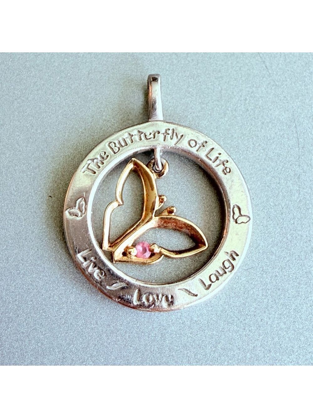 14K Gold Ruby Butterfly Of Life Cancer Hope Charm Sterling 925 Pendant Live Love